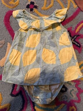 Carter's Lemon Print Ruffle Neck One-Piece - Yellow & Light Blue